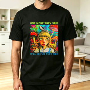 Psychedelic Girl Wild Mushroom Print T Shirt Men Funny Trippy Slogan Text Minimal Weird Nature Casual Streetwear Tops