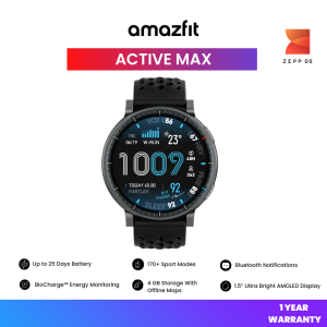 Amazfit Active Max 1.5" AMOLED Display Fitness Smartwatch | BioCharge™ | 4GB | 170+ Workout Modes