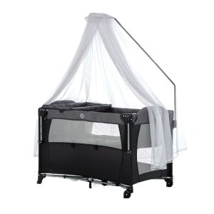 Portable Baby Co-sleep Crib with Bassinet Side Zipper Door Mosquito Net Changing Table Indoor Outdoor Travel Nursery Center Toy Bar Lockable Wheels Carry Bag