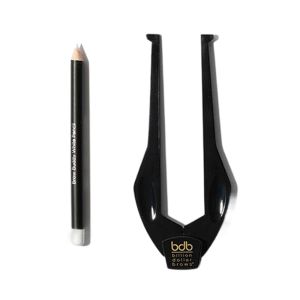 Billion Dollar Brows Brow Buddy Kit - Patented Symmetrical Eyebrow Shaping Tool and Contouring Stencil - Professional Brow Mapping Set with White Pencil for Tweezing Waxing and Threading - 2 Pieces
