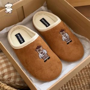 WY-XIXITIAO รองเท้าแตะผ้าฝ้ายหมีแบบไม่เหมือนใครสำหรับผู้ชายและผู้หญิงรองเท้าพื้นสำหรับคุณแม่แบบเงียบสำหรับบ้านในฤดูใบไม้ผลิและฤดูร้อน