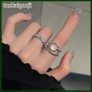 tuokaiguoji Cổ Điển Không Thường Xuyên Mở Nhẫn Opal Pha Lê Ngón Tay Nhẫn Cho Phụ Nữ Cô Gái Ngọt Ngào Y2K Đồ Trang Sức Thẩm Mỹ Quà Tặng