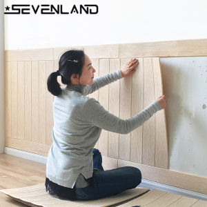 Sevenland 8pcs/set 3D Wood Waterproof Wallpaper Wall affixed to the TV background Living Room Wall Decorated Bedroom Wall Sticker