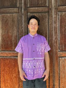 คอจีนผ่าหน้า ชาย เนื้อผ้าฝ้ายพิมพ์ลาย ซักนุ่ม