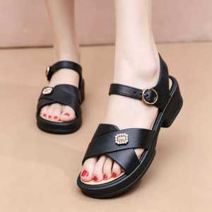 [Free Shipping] WomenS Sandals Summer Casual And Fashionable With Thick Heels Soft Soles Non-Slip And Wear-Resistant Features Comfortable For Middle-Aged And Elderly Women And Featuring A Square Toe Design