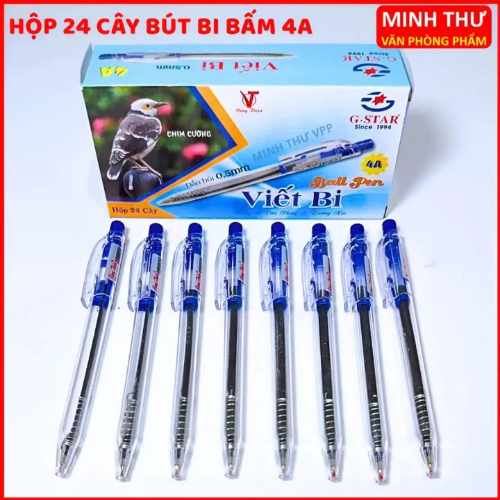 Hộp 24 Cây Bút Bi Ấn Độ Mực Xanh Ngòi 0.5mm Bút Bi Bấm Gstar 4A Viết Êm Mực Đều Cho Học Sinh Sinh Viên Văn Phòng | Lazada Việt Nam
