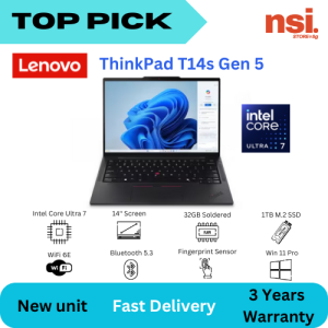 Lenovo ThinkPad T14s Gen 5 Laptop | ULTRA 7 155U Processor | 14" WUXGA | 32GB Memory | 1TB SSD Hard Disk | Wi-Fi 6E + BT 5.3 | Win 11 Pro 64 English