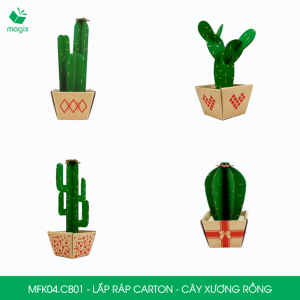MFK04.CB01 - Combo 4 mô hình cây xương rồng lắp ghép carton để bàn trang trí - sao tai thỏ trụ saguaro