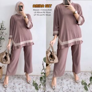 Metta Set Cargo - One Set Wanita Knit Wenda Premium Setelan Wanita Kekinian Lengan Panjang Set Celana Blouse LD 110 cm