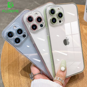 [With Lens Film] FLOVEME Glitter Lens Protection Film Phone Case For iphone 14 13 12 Pro Max iphone 14 13 12 Luxury Glitter Frame Clear Soft TPU Back Cover