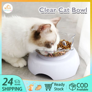 【PETZOOM】Cat Bowl Tilt 15 ° Transparent Plastic Bowl Cat Food Bowl Cute Round Bottom Oblique Mouth Single Bowl Cat Pet Feeding Bowl