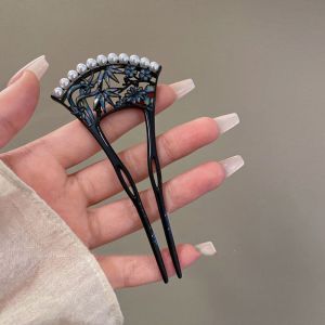 TIMIA U-shaped Fan Hair Stick Pearl Hollow Hanfu U Shape Hairpin Antique Hanfu Headwear For Girl