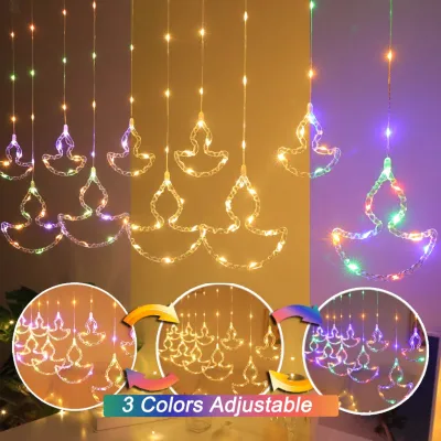 5M Diwali Diya Lights 158LED Fairy Lights Curtain String Lights With 11 Modes For Holiday Indian Diwali Deepavali Decoration