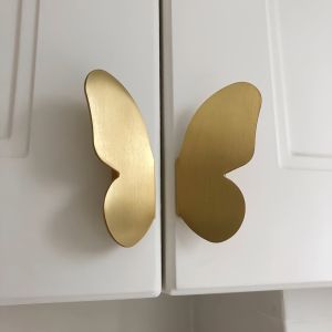 1 Pair Sturdy Butterfly Shaped Metal Finger Pulls Brushed Finish Drawer Cabinet Handles With Symmetrical Design Knobs For Dressers Wardrobe Vanity Storage Jewelry Boxes Includes Screws