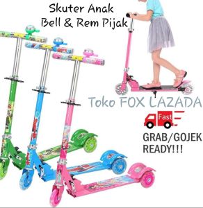 Fox-(COD) Mainan anak Skuter anak Otopet  B-117 REM Pijak/ Bonus BELL Tinggi stang 80cm (paling maximal) 3 RODA NYALA/ GRATIS BELL KRING KRING 3 Level Tinggi / Scooter OTOPED ANAK KARAKTER