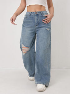 Womens Jeans 2026 New Arrival Loose Fit Casual High Waist Y2K Wide Leg Ripped Regular Denim Trousers Trendy Vintage Strety Ve2026