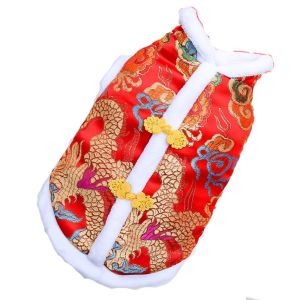 PERNEAKY Soft New Year Dog Clothes Thicken Chinese Style Cats Warm Apparel Pet Clothes Windproof Flowered Cotton Jacket Spring Festival