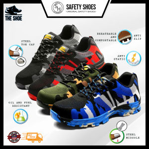 Original Swiss Hammer Quality Industrial Footwear Steel Toe Cap Low Cut Army Camouflage Work Safety Shoes Kasut Keselamatan Kerja