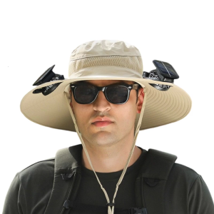 Solar Powered Ventilated Sun Hat With 2 Fans Adjustable Head Circumference Wide Brim For Summer Activity