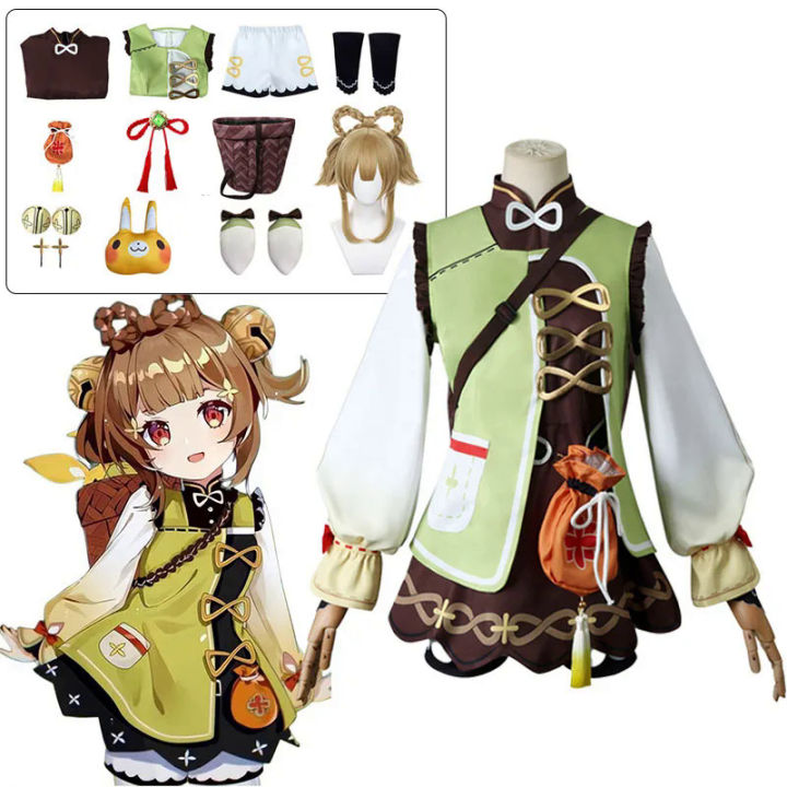 Genshin Impact Yaoyao Cosplay Trang Phục Phụ Nữ Trẻ Em Anime Lolita Dress Đáng Yêu Đồng Phục Yao Yao Tóc Giả Halloween Trang Phục Toàn Bộ