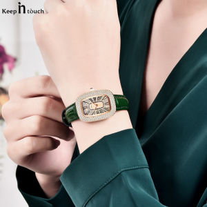 KEEP IN TOUCH นาฬิกา ผู้หญิง [เขียว] หรูหรา กันน้ำ สร้างสรรค์ น่ารัก ของแท้ 100% แฟชั่นผู้หญิง ของขวัญวันเกิด สายหนัง [436]