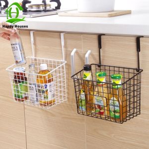 Happy Houses 1PC Wrought Iron hanging Storage Rack Cabinet Door Hook Organizer Utensil Holder Rack Kitchen Cabinet Door Hanger Storage Basket Student Dormitory Bedside Storage Basket