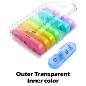 Bekas Ubat Pill Box Organizer 3 Times a Day Portable Travel Weekly Pill Box 7 Day Medicine Pill Tablet Capsule Storage Container 药盒