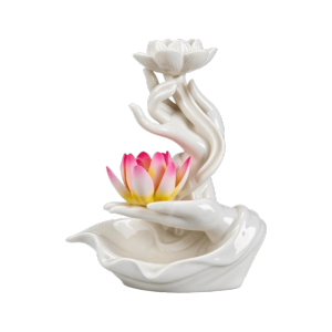 PYA94 Lotus Flower Backflow Incense Burner Hand Shape Ceramic Incense Burner Fountain Desk Ornaments Zen Reflux Incense Burn Tray Home Decoration