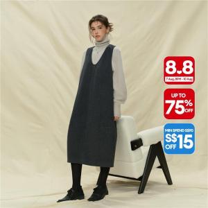 Giordano Women Wool-Blend Knitted Vest Dress with U-Neck Free Shipping 18465631