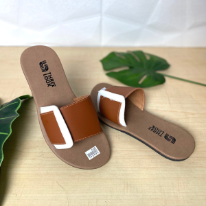 THREELOOK Official - Sandal Wanita Flat Sandal Flip Flop Kulit Sintetis Sandal Papirut Sol Karet Anti Licin - Clara