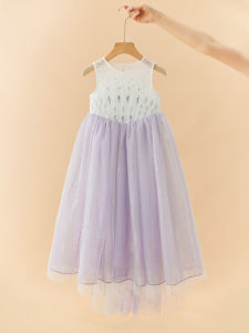 Girls Ice Princess Dress with Cape Sparkly Tulle Gown Kids Inspired Costume for Birthday Party Wedding Flower Girl Performance Blue Purple