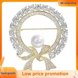 ✨QK shop✨ Round White Crystal Pearl Cute Bowknot Brooches For Women Fashion Creative Luxury Alloy Anti-glare Lapel Clothes Fixed Pins