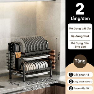 MIKI thép cacbon Giá để bát đĩa 2 tầng và 3 tầng Kệ Chén Bát Đĩa đa năng Kèm Khay Đựng Bát Đĩa Cho Nhà Bếp