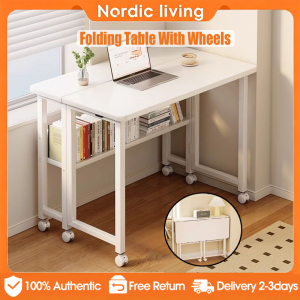 2-layer Folding table with wheels Foldable Laptop Desks computer steel side table bed table Home Office Furniture Home Office Desks table