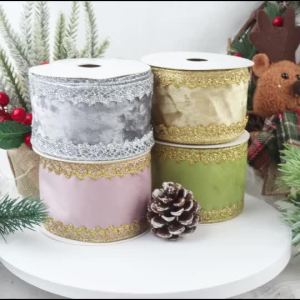 New Arrival Cream Velvet Ribbon With Gold Deco for Diy Bows Gift Wrapping Christmas Tree Decoration