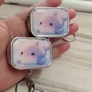 Sacesr Cartoon Pillbox Keychain Pendant Portable Movable CompartmentStorage Metal Rectangular Pill Container Gift Giving M1Y4T