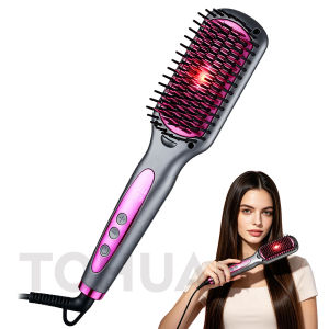 Infrared Hair Straightener Brush Ionic Hairbrush for Straight & Volume Anti-Scald & Fast Heating Frizz-Free Hairstyle Brush