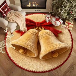 TITUSG Santa Claus Christmas Rug Tree Bell 2D Flat Printed 3D Illusion Rug Home Decor Floor Mat Xmas Home Decor Living Room