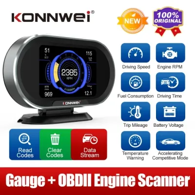 KONNWEI KW206 OBD2 Scanner Car Digital On-Board Computer LCD Display Fuel Consumption Water Temperature Gauge Speedometer HUD Digital Display for Toyota Honda Ford BMW Audi Hyundai Kia