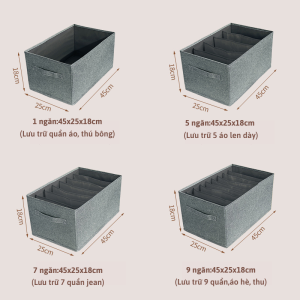 (Giặt được) Hộp vải cation đựng quần áo chia ngăn đáy hộp liền gấp gọn khung nắp tấm đáy nhựa PP TD70 New