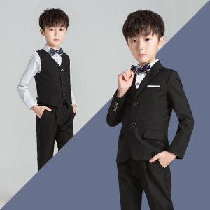 3PCS Suit Set for Children Solid Color High End Korean Piano Runway Dress Host Performance Slim Fit Blazer For Boy