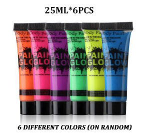 DECINIEE 6/24 Pcs Body Art Paint Neon Fluorescent Party Festival Halloween Cosplay Makeup Kids Face Paint UV Glow Painting Midnight Paint