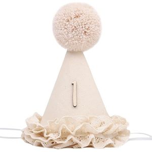 SHIRUI Sweet Birthday Hat Neutral Color Handcrafted Pom Pom Princess Birthday Hat Lace Ruffle Hat Childrens Party