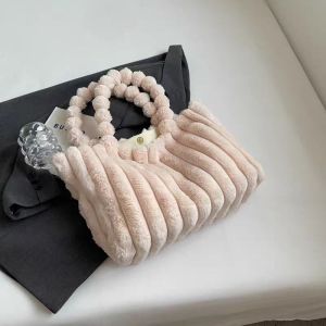 SEA YADOU กระเป๋าสะพายผู้หญิงขนเทียมสไตล์แฟชั่น ดีไซน์หรูหรา มีหูจับแบบลูกปัด เหมาะสำหรับใส่ในฤดูหนาวและใช้ในชีวิตประจำวัน