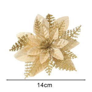 10ชิ้นพวงมาลาผงทองสองชั้นเครื่องประดับดอกไม้ประดิษฐ์คริสต์มาสต้นคริสต์มาสแบบ DIY อุปกรณ์ตกแต่งปาร์ตี้ปีใหม่สำหรับบ้าน