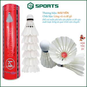 Hộp Cầu Lông Đế Gỗ Hải Yến Đỏ - Ống Cầu Lông Vịt - Quả Cầu Lông Vũ Trắng - Trái Cầu Lông Vịt Luyện Tập