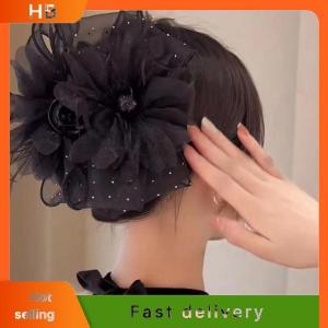 HB Mesh Lace Black Feather Ribbon Bow Hair Claws Hairpin Big Ponytail Holder Hair Clips Hair Accessories For Women