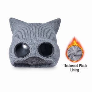 GENENIC Removable Glasses Winter Glasses Caps Windproof Wear-resistant Knitted Hat Cute Neck Protection Warm Ski  Hats Men
