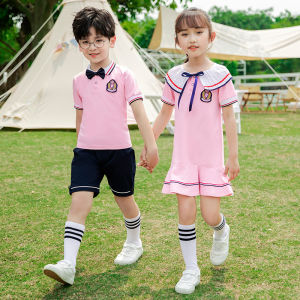 Rolanko Summer Clothes Primary School Students British College Style School Uniform 2Pcs Boys Top Shorts Girls Dress Set Kindergarten Graduation Photo Chorus Class Performance Uniform