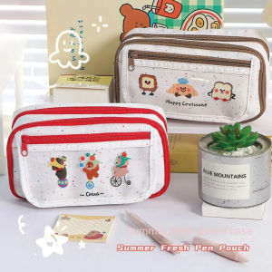 FDGFGG Animal Bear Dog Cartoon Pencil Case Cosmetics Storage Large Capacity Makeup Bag Multifunctional Zipper Korean Pencil Bag Student